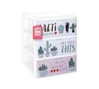 Cajonera Plástico 3 Cajones Cactus - Organizador Almacenamiento Ropa Dormitorio Escritorio - 37x38x47.3cm - Montaje Fácil - COM-FORT HOUSE