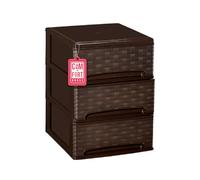 Cajonera Plástico 3 Cajones Diseño Bambu Wengue - Organizador Almacenamiento Ropa Dormitorio Escritorio - 37x38x47.3cm - Montaje Fácil - COM-FORT HOUSE