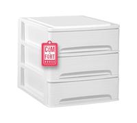 Cajonera Plástico 3 Cajones Diseño Lineas Blanco - Organizador de Escritorio, Mini Cajonera para Papeles y Material de Oficina, Organizador de Documentos 355 x 265 x 265 mm