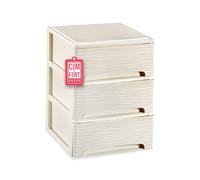 Cajonera Plástico 3 Cajones Diseño Ondas Blanco Roto - Organizador Almacenamiento Ropa Dormitorio Escritorio - 37x38x47.3cm - Montaje Fácil - COM-FORT HOUSE