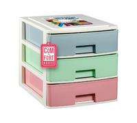 Cajonera Plástico 3 Cajones Multicolor Blanco - Organizador de Escritorio, Mini Cajonera para Papeles y Material de Oficina, Organizador de Documentos 355 x 265 x 265 mm