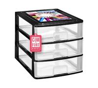 Cajonera Plástico 3 Cajones Transparente Negro - Organizador de Escritorio, Mini Cajonera para Papeles y Material de Oficina, Organizador de Documentos 355 x 265 x 265 mm
