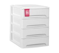 Cajonera Plástico 4 Cajones Modelo Lineas Blanco - Organizador de Escritorio, Mini Cajonera para Papeles y Material de Oficina, Organizador de Documentos 355 x 265 x 350 mm