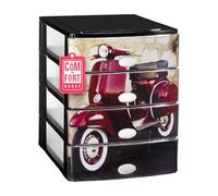 Cajonera Plástico 4 Cajones Modelo Moto - Organizador de Escritorio, Mini Cajonera para Papeles y Material de Oficina, Organizador de Documentos 355 x 265 x 350 mm