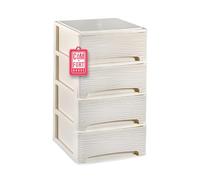Cajonera Plástico 4 Cajones Modelo Ondas Blanco Roto - Organizador Almacenamiento Ropa Dormitorio Escritorio - 37x38x62.8cm - Montaje Fácil - COM-FORT HOUSE