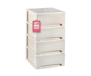 Cajonera Plástico 4 Cajones Modelo Ondas Blanco Roto - Organizador Almacenamiento Ropa Dormitorio Escritorio - 37x38x62.8cm - Montaje Fácil - COM-FORT HOUSE