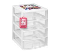 Cajonera Plástico 4 Cajones Modelo Transparente Blanco - Organizador de Escritorio, Mini Cajonera para Papeles y Material de Oficina, Organizador de Documentos 355 x 265 x 350 mm