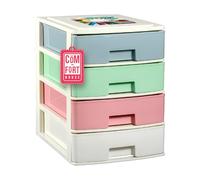 Cajonera Plástico 4 Cajones Multicolor Blanco - Organizador de Escritorio, Mini Cajonera para Papeles y Material de Oficina, Organizador de Documentos 355 x 265 x 350 mm