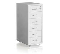 Cajonera Relaxdays, 6 cajones, (Alto x Ancho x Fondo): 69 x 28 x 41 cm, con Cerradura, archivador metálico, Blanco