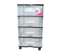 Cajonera Wagon de plástico negro 4 cajones con ruedas 68 x 38 x 39 cm