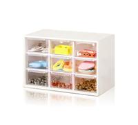 Cajoneras Plastico, RISVOWO Caja Organizadora con 9 Cajones, Blanca & Transparente Mini Cajones Extraíbles, Cajonera Pequeña para Herramientas, Joyas, Cosméticos