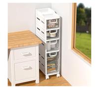 Cajones de almacenamiento estrechos, delgados y apilables con ruedas, organizador de cajones transparentes for baño, cocina, dormitorio y sala de estar, gabinete alto independiente(4-Tiers)