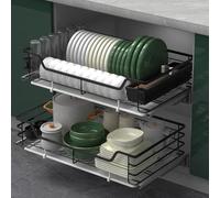 Cajones extraíbles de 2 niveles para armarios de cocina, estante para platos de acero inoxidable, apertura de cajón/puerta, cajones extraíbles robustos para armarios de cocina