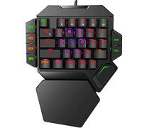 Cakce Teclado mecánico RGB de una mano, teclado de juego profesional retroiluminado colorido con reposamuñecas, teclado mecánico con cable USB para juegos