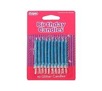 Cake Decorating Candle Blue glitter 10 piece with holders