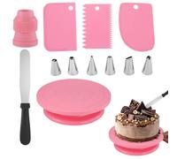 Cake Decorating Kit - Food-Grade Rotating Cake Turn Table, Anti-Slip Pads - Includes 3 Icing Comb Scrapers, 1 Spatula, 6 Icing Piping Tips, Bakery Supplies