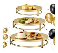 Cake Stand - 3 Piece Stainless Steel Gold Round Dessert Tray, Cupcake Party