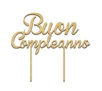 Cake topper dorado de madera Buon Compleanno18x16 cm.