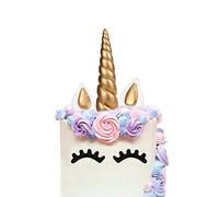 Cake Topper, LUTER 5 Cuenta Oro Hecho a Mano Feliz Cumpleaños Pastel Decoración Cumpleaños Cake toppers, Unicornio Cuerno, Orejas y Pestañas, Decoraciones Pasteles/Cumpleaños/Boda … (7.9 x 1.37)