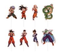 Cake Toppers Dragon Ball 16 Unidades - Decoración cupcakes y tartas, papel apto para contacto alimentario, 8 diseños con Goku, Vegeta, Piccolo, Krilin, Trunks y Shenron