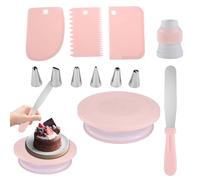 Cake Turntable for Decorating | Food-Grade Rotating Cake Turn Table, Anti-Slip Pads,Includes 3 Icing Comb Scrapers, 1 Spatula, 6 Icing Piping Tips, Bakery Supplies