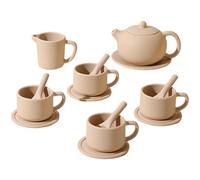 CAKEEYUM 15 Unids/Set Juego de Fiesta de Té para Niños Juguetes de Juego de Imaginación a Prueba de Calor de Silicona Segura Incluye Tetera/Posavasos/Tazas de Té/Cucharas de a Prueba de Golpes para F