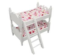 CAKEEYUM 1Pc Mini Preciosa Litera Modelo Casa De Muñecas Muebles Decoración De Casa De Muñecas Accesorio De De Cama En Miniatura para, Patrón De Fresa Mini Litera Muñeca De Madera En Miniatura