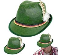 CAKEEYUM 2pcs Festival Hat Oktoberfest Hattora Fedora Sombreros con plumas clásicas de gorras retro para Halloween Dress Beer Festival Play Dark Green.
