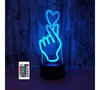 CAKEEYUM 3D Loving Hand Gesture Finger Heart Night Light Lamp 7/16 Color Change LED Remote Control Touch USB Table Kids Toys Decor Decorations Christmas Valentines