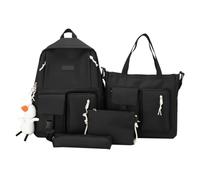 CAKEEYUM 4 Piezas de Lona Mochila combinación de Bolsas de Escuela con Bolso de Hombro Estuche de lápiz Bolso de Escuela Casual para Adolescentes Negros