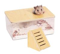 CAKEEYUM Baño de Arena para hámster, 2 Unidades/Juego de contenedor de baño de Arena para hámster con Escalera, Caja Transparente, Kit de Cuarto de Ducha y Escalera para jardinería de jerbos Lemming