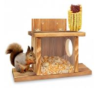 CAKEEYUM Comederos de Ardilla para Exterior, Caja de Madera con Tapa abatible para Ardilla con Ventana Transparente, Barra de Tuerca Resistente a la Intemperie, alimentador de para Cubierta de Madera