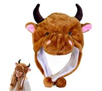 CAKEEYUM Gorro de animales de peluche, gorro de vaca de las Tierras Altas con orejeras cálidas, lindo para adultos, niños, accesorios para fotos de fiestas de disfraces, de animales, de vaca