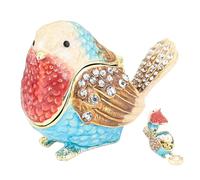 CAKEEYUM Joyero de pájaro, Caja de Anillo de Metal con Diamantes de imitación Vintage con Tapa, Bonito joyero antipérdida con Forma de pájaro petirrojo para Mujeres y niñas, pequeño, Cajas