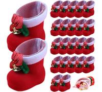 CAKEEYUM Juego de Adornos navideños, 24 Piezas, Mini Botas Rojas, Bolsas de Dulces navideñas, Bolsas Decorativas, Botas de Felpa, Bolsa de golosinas para Bodas, Vacaciones, Regalos o