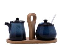 CAKEEYUM Juego de azucarero y lechera de cerámica Vintage con Bandeja, Jarra para la lechera y azucarero con Tapa Cuchara para Barra de café.