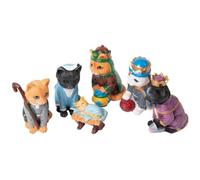 CAKEEYUM Juego de belén de Gato, 6 Piezas, simulación de belén de Gato, Divertido Adorno de Halloween, Escultura de Resina, Animales de la Natividad para coleccionables, decoración, Juego de