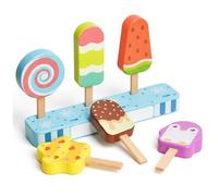 CAKEEYUM Juego de Helados de Madera, Juguete de imitación con paletas y Conos Surtidos, Juguetes educativos Coloridos para niños de 3 años en adelante, Juego de Helados de Madera, Juguete de