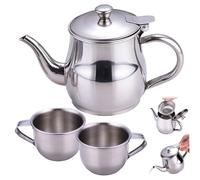 CAKEEYUM Juego de té para niños Incluye Tetera portátil de Pico Largo de Acero Inoxidable de 330 ml con Pantalla de Filtro y 2 Tazas de 70 ml para Regalos de niños Juego de té para, Tetera pequeñ