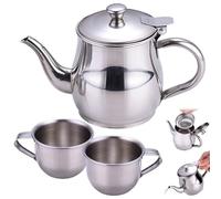 CAKEEYUM Juego de té para niños Incluye Tetera portátil de Pico Largo de Acero Inoxidable de 330 ml con Pantalla de Filtro y 2 Tazas de 70 ml para Regalos de niños Juego de té para, Tetera pequeñ