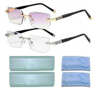 CAKEEYUM Paquete de 2 gafas de lectura con zoom inteligente, lentes de distancia antiluz azul autoajustables con enfoque automático, dorado y plateado, con estuches y paños