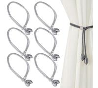CAKEEYUM Paquete de 6 alzapaños magnéticos Ajustables para Cortina, alzapaños Decorativos de Flores para Ventana de Oficina en casa, 19 Pulgadas, Gris