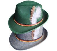 CAKEEYUM Sombrero del festival, 2 piezas de sombreros Fedora de hombre verde y gris con plumas, gorras retro clásicas para el vestido de Halloween, juego de roles del festival de la cerveza
