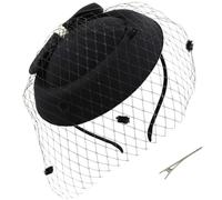 CAKEEYUM Tocado Negro de los años 40 Retro Bowknot Clip Lateral Pastillero Sombreros Velo Diadema Tocado de Gasa para Mujer Fiesta de té Boda Negro, Tocados para Mujer, Fascinato