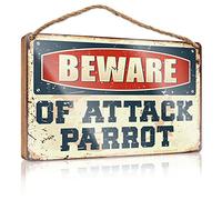 CakJuice Decoración colgante de baño Beware of Attack Parrot Letrero de madera Ideas de decoración del hogar Cocina Decoración de la habitación (Tamaño: 15 x 28 cm)