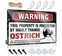 CakJuice Divertido letrero de metal sarcástico con texto en inglés «Warning This Property is Protected by A Highly Trained Avestruz Tin Sign Bathroom Gifts Desk Accessories for Men (Tamaño: 20 x 30 cm