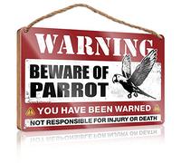 CakJuice Letrero de madera para colgar en la puerta delantera, divertido Beware of Parrot (tamaño: 15 x 28 cm)