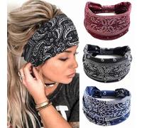 CAKURE Diademas bohemias negras elásticas para el pelo africano, con turbante ancho, para yoga, diademas anudadas, bufanda, banda elástica para el pelo para mujeres y niñas, paquete de 3