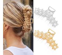 CAKURE Pinzas para el pelo de estrella de metal dorado, pinzas para el pelo, pinza grande antideslizante, clip para el pelo jumbo, pasadores huecos, accesorios para el cabello para mujeres y niñas
