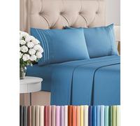 Cal King Size 4 Piece Sheet Set - Comfy Breathable & Cooling Bed Sheets Set - Hotel Luxury Bedding for Women, Men, Kids, Teens, Boys & Girls - Deep Pockets, Soft, Wrinkle Free - Oeko-Tex - Denim Blue
